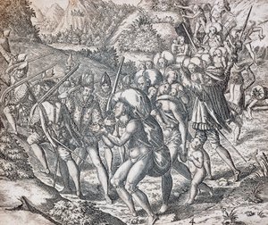 Natives being boarded onto ships to be taken to slavery in Seville, engraving by Theodor de Bry, Antilles