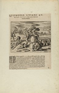 Quomodo Guiani Aureas Suas Imagines Fundere Soleant. (from book, Americae, parts seven and eight)