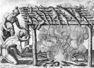 Timucuan Indians Drying Food by Theodor de Bry