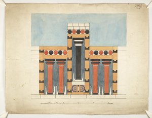 Re-imagining the Central Tri-partite Shrine in the Central Court of the Palace of Minos at Knossos (Evans Architectural Plans WW/15) by Theodore Fyfe