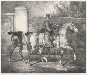 A Groom Exercising Two Horses by Theodore Gericault