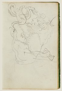 Lion Attacking a Snake Over Nude Figure Study by Theodore Gericault