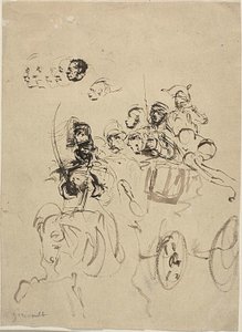 Napoleonic Army Coach with Sketches of Heads by Theodore Gericault