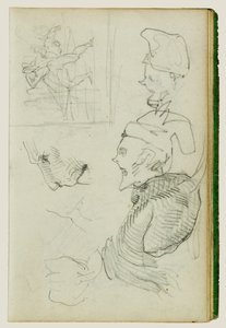 Studies of Lion, Compositional Group Figure Study, Two Caricature Head Studies by Theodore Gericault