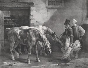 Two Post Horses at the Door of a Stable by Theodore Gericault