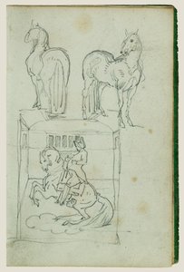 Two Standing Horses, Man Riding a Rearing Horse by Theodore Gericault