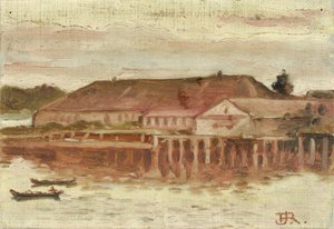 Trading Post and Wharf Buildings, Sitka, Evening by Theodore J. Richardson