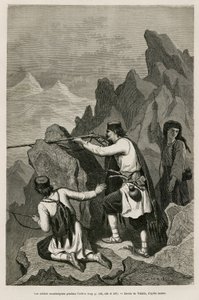 The Montenegrin soldiers during the action, during the War of 1876, during which Serbia and Montenegro declared war on Ottoman Turkey, drawing by Valerio, to illustrate the journey to Montenegro in 1874 by Charles Yriarte (1832-1898). Engraving in Le tour 