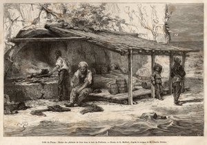 A tuna fishing lodge in the bay of Proelucca, Gulf of Fiume (or Rijeka, Istria) by Theodore Weber