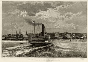 Arrival in Victoria, Canada. Engraving by Th.Weber, to illustrate the story 