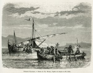 Sponge fishermen in the Gulf of Nafplio (drawing of Th. Weber, to illustrate the story of a trip to Greece in 1861, 1868 and 1874 by Henri Belle. Engraving in 