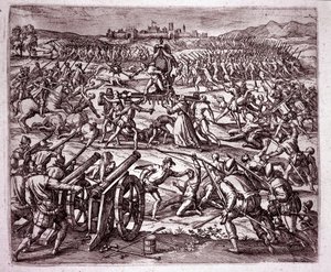 A Dominican Monk Encourages Francisco Pizarro to Seek Revenge on the Inca King Atahualpa (Engraving) by Theodore de Bry