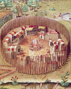 A Pomeiok Indian Fortified Village by Theodore de Bry