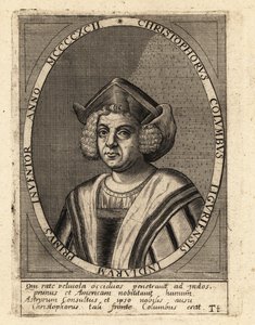 Christopher Columbus, Italian explorer and colonizer by Theodore de Bry