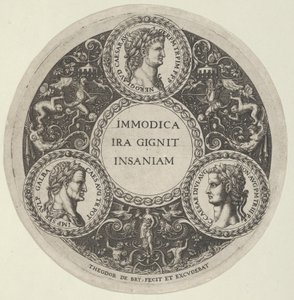 Design for a Dish with Portraits of the Roman Emperors Nero, Galba, and Caligula, ca. 1588 by Theodore de Bry