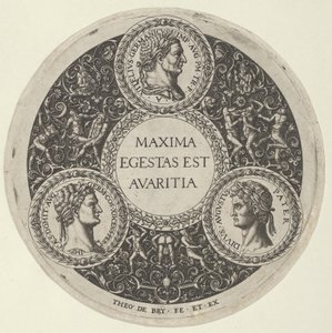Design for a Dish with Portraits of the Roman Emperors Vitellius, Domitian, and Augustus by Theodore de Bry