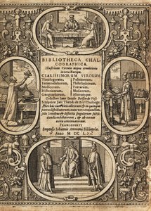 Frontispiece with Vignettes of Scientists within Borders by Theodore de Bry
