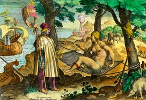 History of America: First contact of the Italian navigator Amerigo Vespucci with the Indians of America