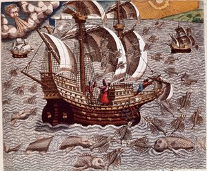 Journey of Spanish Caravels Surrounded by Flying Fish by Theodore de Bry