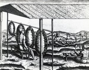 Javanese musical instruments, engraving by Theodore de Bry