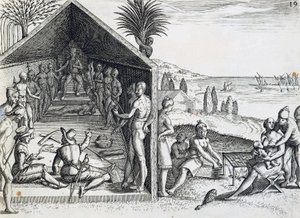 King Receiving European Visitors, Cape Lopez, Gabon, from India Orientalis by Theodore de Bry