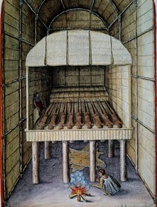Life of natives, burial of dead, engraved by Theodor de Bry, from Admiranda Narratio by Theodore de Bry