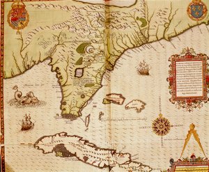 Map of Florida and Cuba by Theodore de Bry