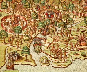 Techniques of Siege and Attack, from Americae Tertia Pars by Theodore de Bry