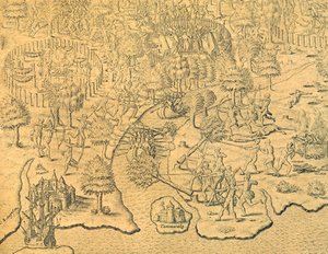 The Portuguese Push Towards the Interior and Are Attacked by a Local Tribe by Theodore de Bry