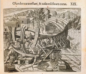 The Spaniards Building Their First Ship in the New World by Theodore de Bry