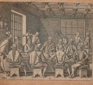 The Egg of Columbus, engraving by Theodor de Bry from Americae pars quarta