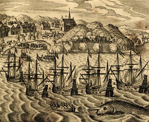 View of Port of Acapulco in Mexico, engraving from Historia Americae by Theodore de Bry