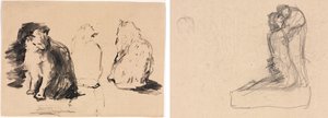 Cats (recto); Sketch of Two Figures Embracing (verso) by Theodule Ribot