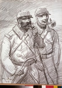First World War: The Hairy in 1915, French soldiers. Drawing by Theophile Alexandre Steinlen
