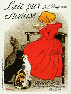 Food and Beverage. Vingeanne Milk. Little Girl with Cats. Poster by Steinlen, France, c.1890