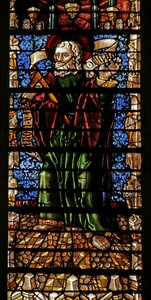 Window depicting the Apostle St Thomas with Creed scroll by Thiebaut de Lixheim