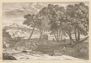Arcadian Landscape with a Fisherman in a Boat (Suite of Landscapes) by Théodore