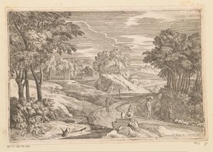 Arcadian Landscape with a Woman Sitting by a Vase and Other Figures by Théodore