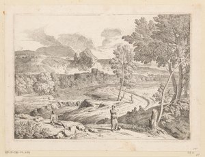 Arcadian Landscape with Figures Along a Path by a Stream by Théodore