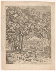 Arcadian Landscape with Two Men and a Basket-Carrying Woman