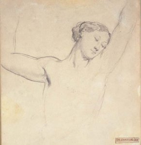 Female Model, Half Figure with Raised Arms by Théodore Chassériau
