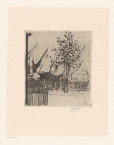 Street Scene with Figures by a Harbor by Théodore Roussel (signed by artist)