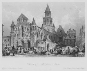 Church of Notre Dame, Poitiers (engraving) by Thomas (after) Allom