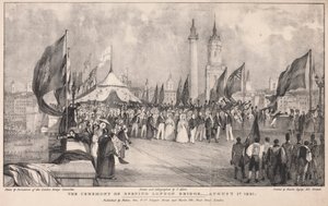 The Ceremony of Opening London Bridge with the Old London Bridge in the Background by Thomas Allom
