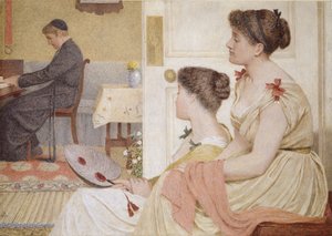 Drawing Room Scene with a Young Priest at the Piano by Thomas Armstrong