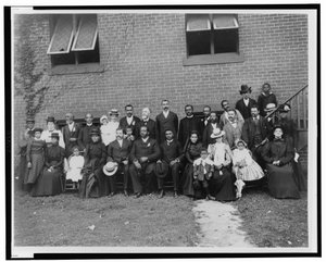 Members of the First Congregational Church, Atlanta, Georgia, posed outside the brick church