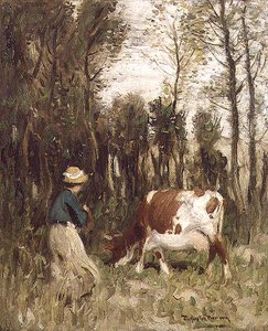 Girl Driving a Cow