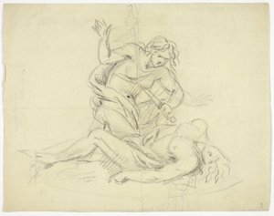 Pyramus and Thisbe (recto); Three Male Figures with Mausoleum Floor Plan (verso) by Thomas Banks