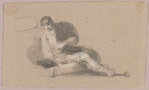 Seated Man Pointing Downwards