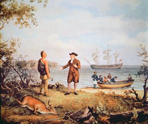 William Penn arrives in America for the first time and meets a Native American in 1682 by Thomas Birch